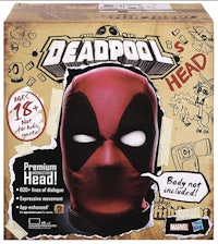 a deadpool head mask is shown in a box